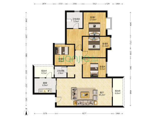 广源纳帕溪谷二期 4室1厅2卫 143平方