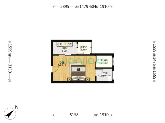 石船家园一期  1室0厅1卫 36平方