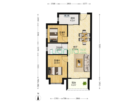 蔚蓝锦苑 2室1厅1卫 77平方