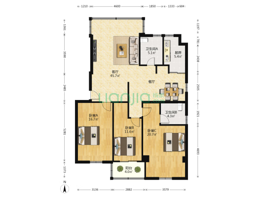 香秀里二期 3室1厅2卫 128平方