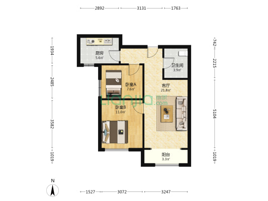 云景嘉园 2室1厅1卫 76平方