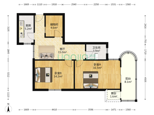 紫来花园 2室1厅1卫 89平方