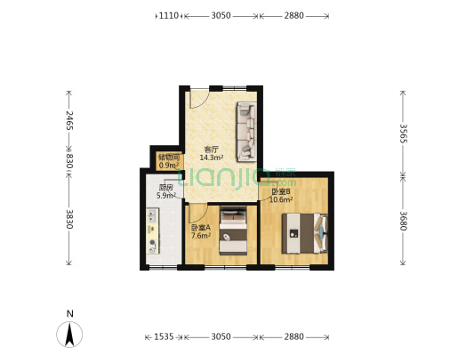 岗杜街146号院 2室1厅0卫 57平方