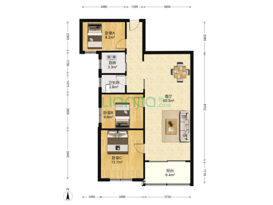 金城广场 3室1厅1卫 103平方