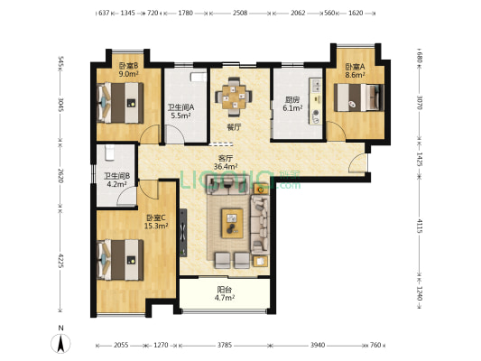 黄陂春天 3室1厅2卫 117平方
