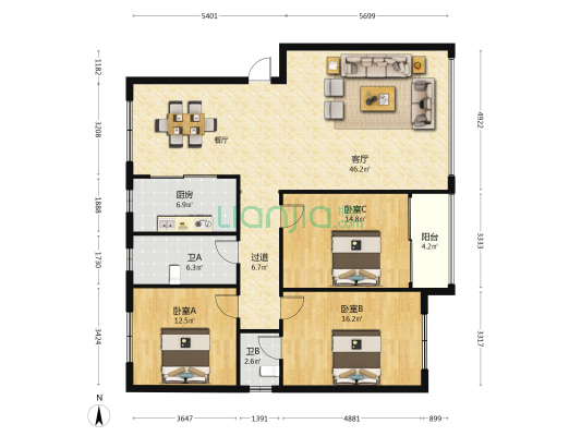 欣欣房开 3室1厅2卫 137平方