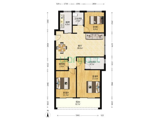春和云境 3室1厅2卫 108平方