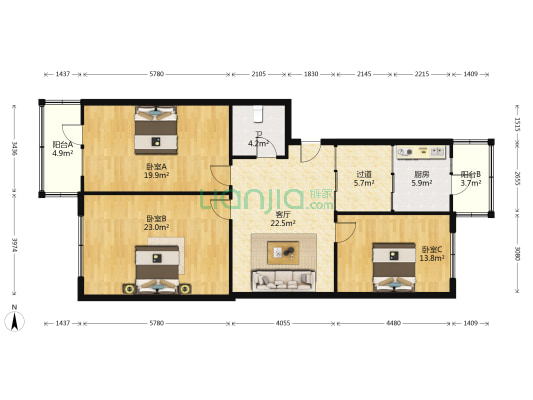 省政府家属楼（文府街） 3室1厅1卫 120平方