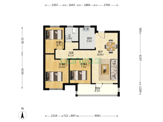 金茂悦星云北区 3室1厅1卫 89平方