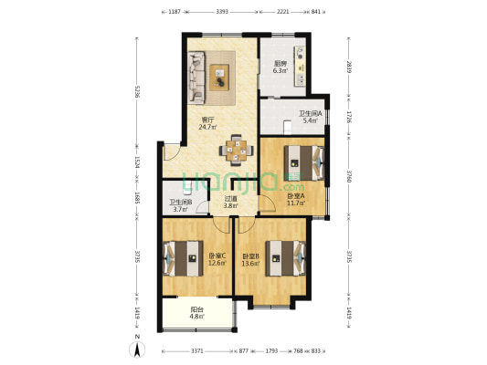 新成十坊 3室1厅2卫 108平方