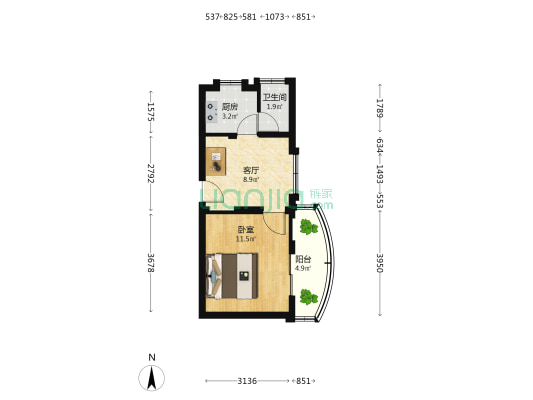 东渡小区 1室1厅1卫 37平方