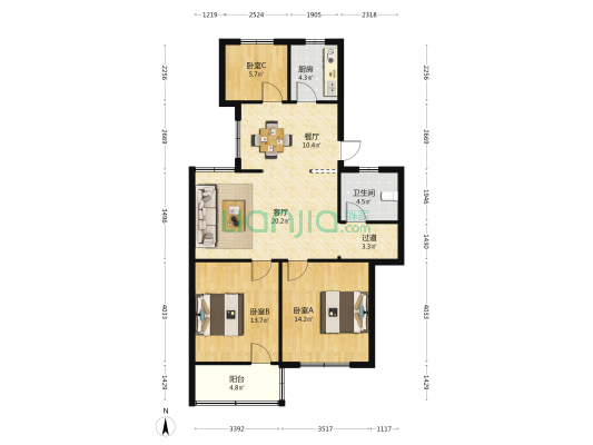 东安一区 3室2厅1卫 97平方
