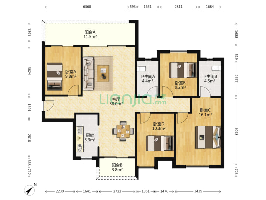 翰林府 4室1厅2卫 132平方