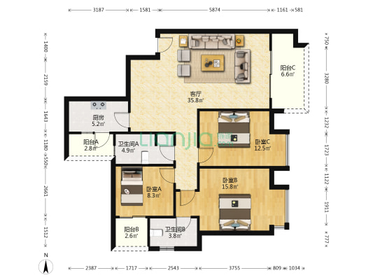 大都保峰玖著 3室1厅2卫 116平方