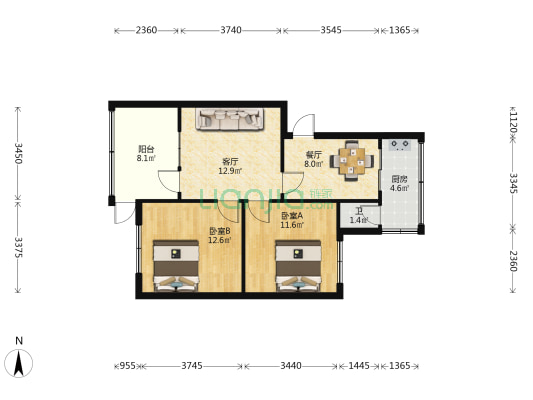 浦江路5号 2室2厅1卫 67平方