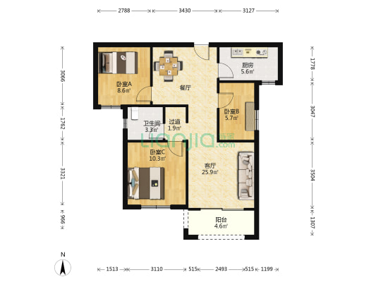 德玛假日三期 3室1厅1卫 92平方