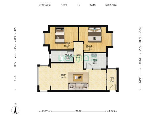 平祥雅居 2室1厅1卫 88平方