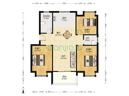 湘南公寓聚福苑 3室2厅2卫 101平方