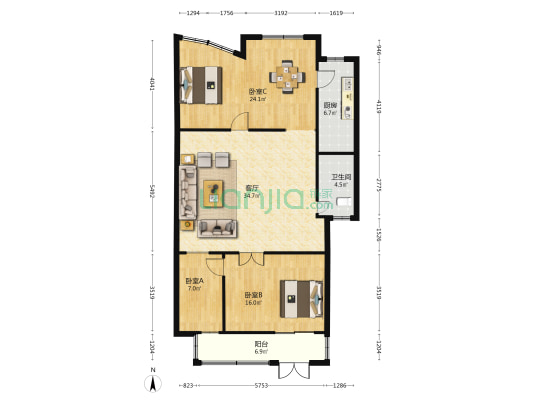 源丰阁 3室1厅1卫 115平方