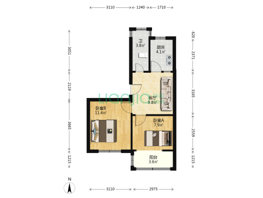湖东北路21号 2室1厅1卫 50平方