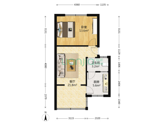 磨底河沿巷5号 1室1厅1卫 49平方