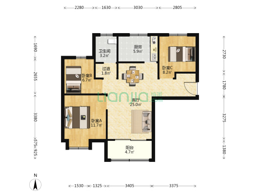 梧桐里雅苑 3室1厅1卫 90平方