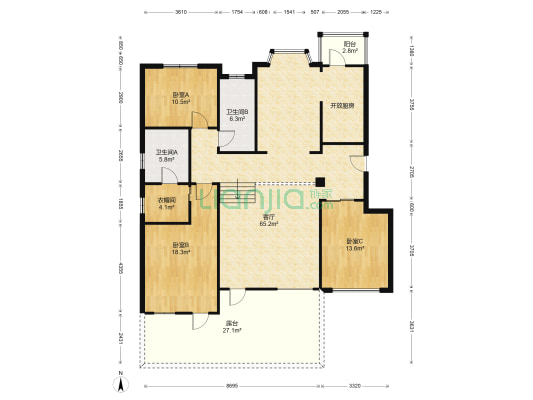 福水园 3室1厅2卫 155平方