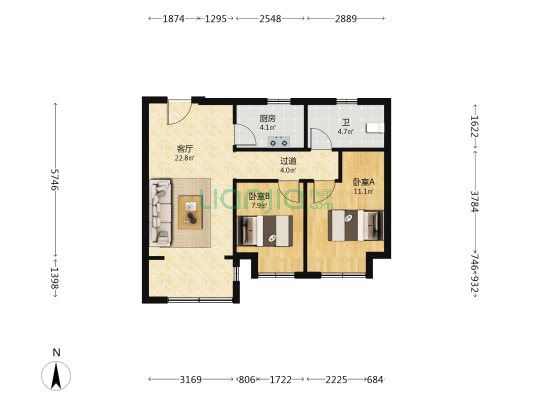 悦隆花苑 2室1厅1卫 84平方