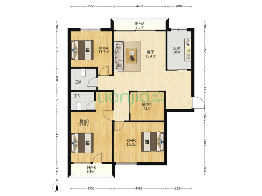 斗池新居 3室1厅2卫 136平方