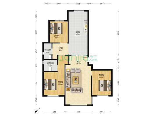 招商云玺 3室1厅2卫 153平方