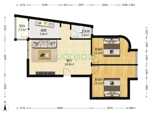 慧佳景泰佳园 2室1厅1卫 77平方