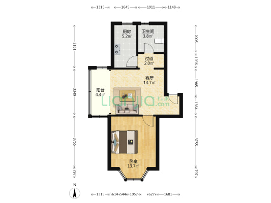 东城时代华庭 1室1厅1卫 52平方