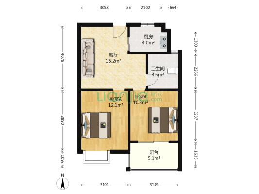 宝业城市绿苑北区 2室1厅1卫 63平方