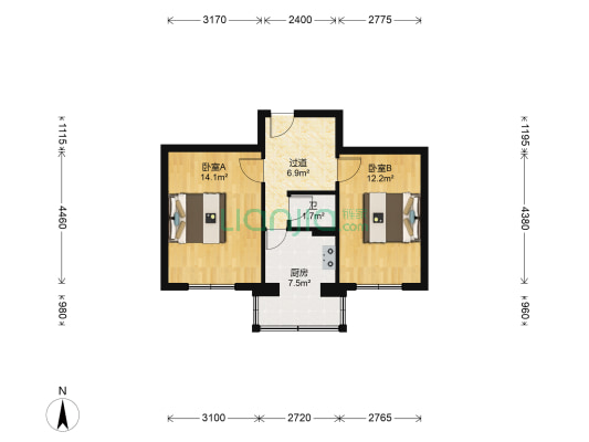 新竹路12号 2室0厅1卫 58平方