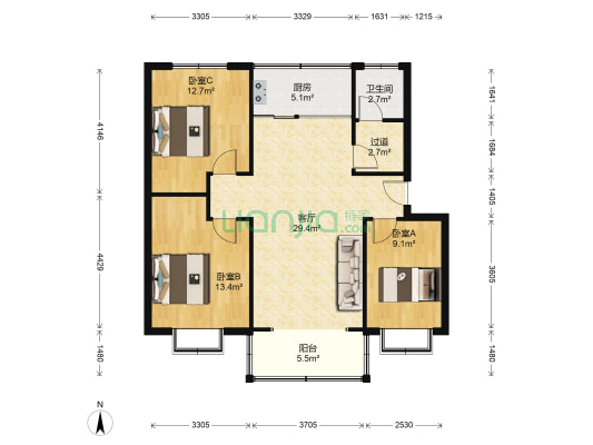 三箭平安苑 3室1厅1卫 100平方
