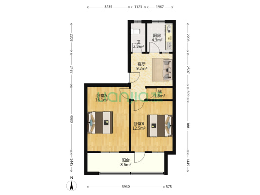 金隆小区 2室1厅1卫 64平方