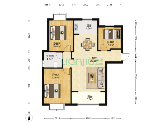 东晶国际花园 3室1厅1卫 92平方