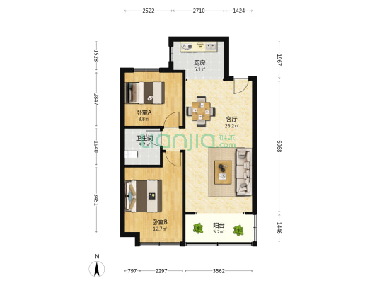 云杉溪谷 2室1厅1卫 87平方