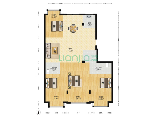 慎海南路121号 4室1厅2卫 169平方