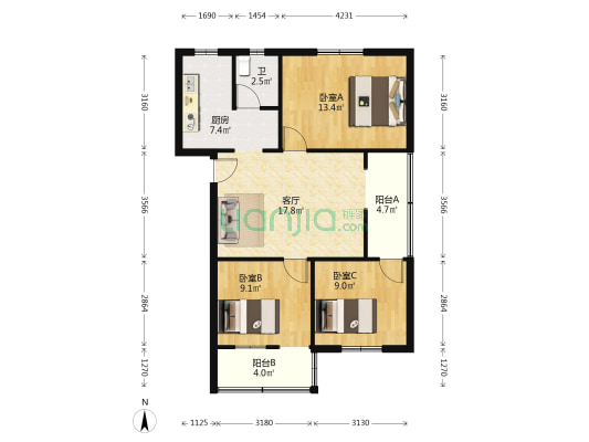 信义小区家属区 3室1厅1卫 87平方
