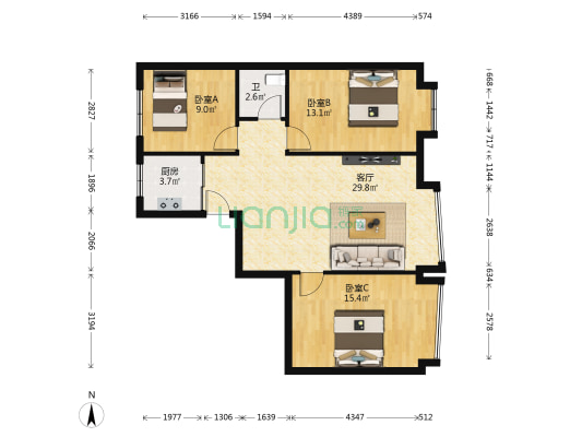 黔江名典小区 3室1厅1卫 94平方