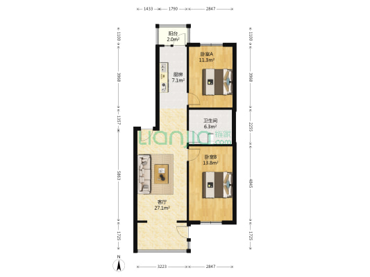 百盛家园 2室1厅1卫 89平方
