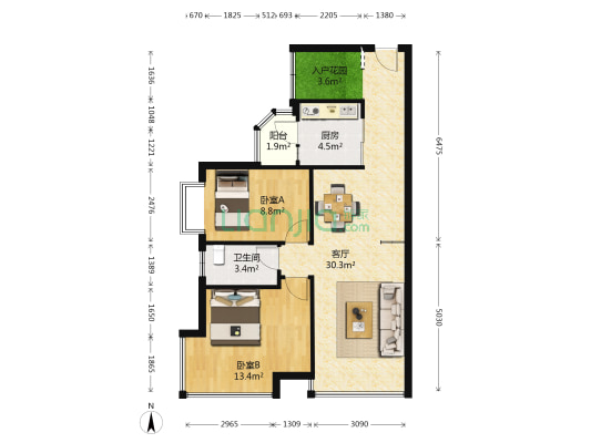 恒基凯旋门 2室1厅1卫 79平方
