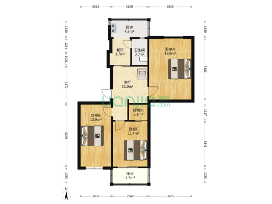 鼓楼街2号院 3室2厅1卫 85平方