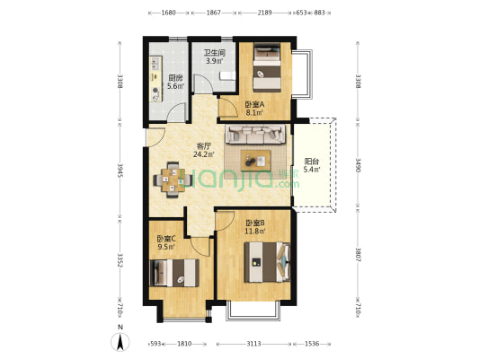 江露苑 3室1厅1卫 96平方