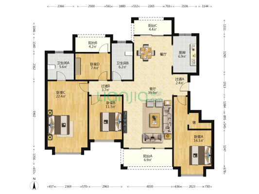 雅居乐湖居笔记览山 4室1厅2卫 161平方