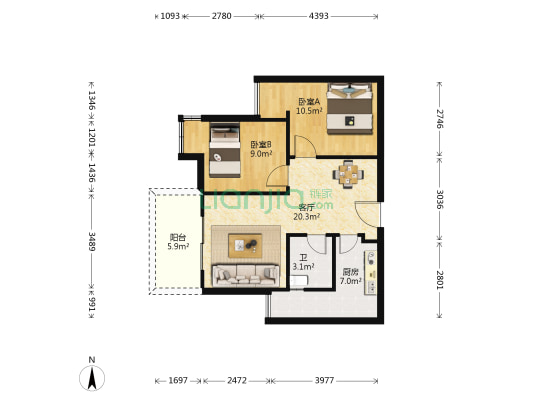 琥珀居 2室1厅1卫 70平方