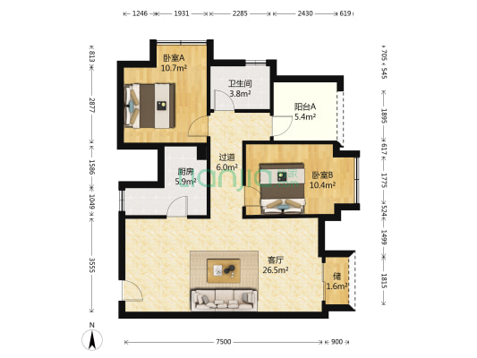 鑫泰华府 2室1厅1卫 89平方