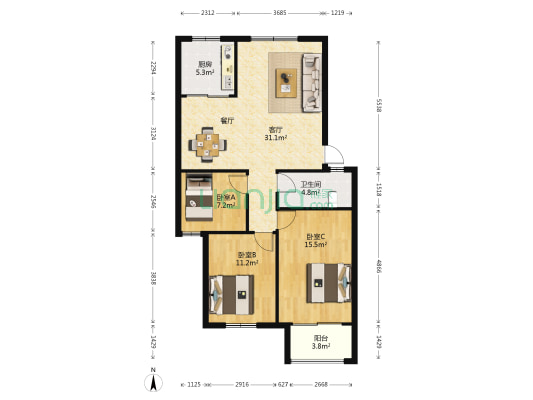 翰英府 3室1厅1卫 100平方