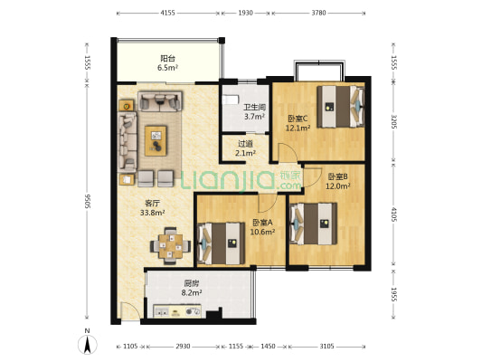 翠苑(都江堰) 3室1厅1卫 98平方